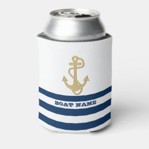 Maritim, Goldener Anker Marineblau Weiße Streifen Dosenkühler