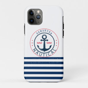 Maritim, Schiffsname, Anker Navy Blau Streifen Case-Mate iPhone Hülle