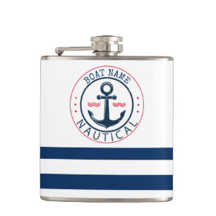 Maritim, Schiffsname, Anker Navy Blau Streifen Flachmann