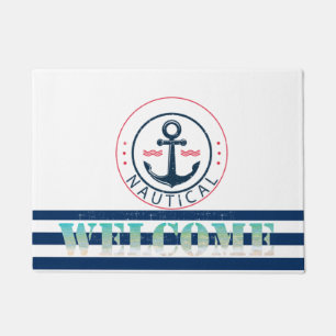 Maritim, Schiffsname, Anker Navy Blau Streifen Fußmatte