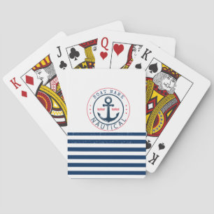 Maritim, Schiffsname, Anker Navyblaue Streifen Spielkarten
