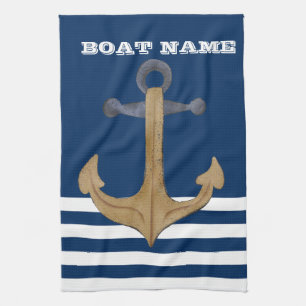 Maritim, Vintage Anker Marineblaue Streifen Geschirrtuch