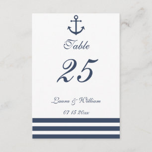 Maritime Anker & Gestreifte Hochzeitstisch-Nummer Einladung