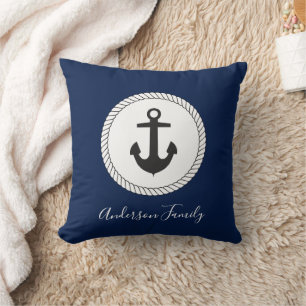 Maritime Anker Kalligrafie Familienname Kissen