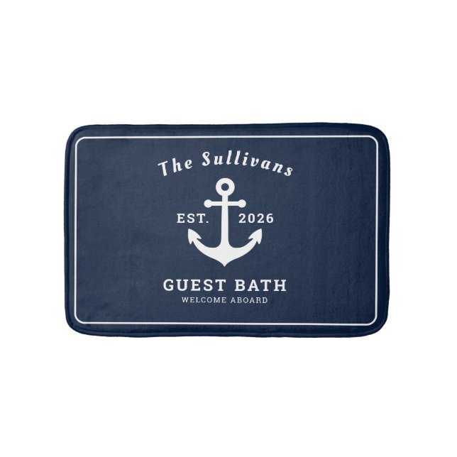 Maritime Custom Navy Blau Anker Monogramm Badematte (Vorderseite)