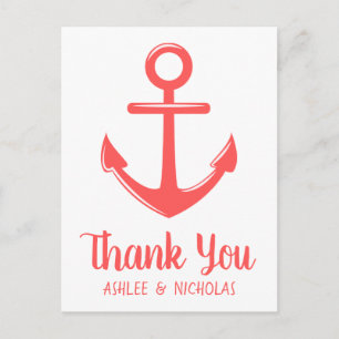 Maritime Danke Anker Rosa Rot Korallen Hochzeit Postkarte