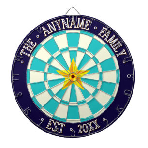 Maritime FAMILIENNAME Türkis, Navy & Gelber Stern Dartscheibe