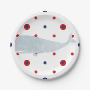Maritime Graue Wasserfarbe Wal Rote Blaue Punkte P Pappteller