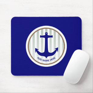 Maritime Graustreifen und blauer Anker Mousepad