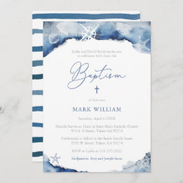 Maritime Indigo Watercolor Boy Taufe Party Einladung