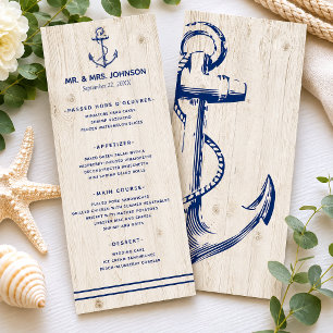 Maritime Marine Anker Meer Rustikale Holz Hochzeit Menükarte