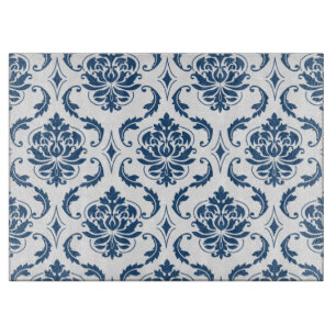 Maritime Marineblau-Weiß Vintage-Damaskus-Muster Schneidebrett
