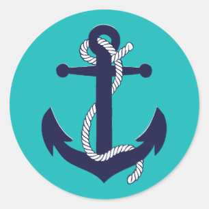 Maritime marineblaue Silhouette Anker Seil/Design  Runder Aufkleber