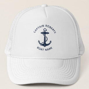 Maritime Navy Blau Anker Boot Kapitän Custom Truckerkappe