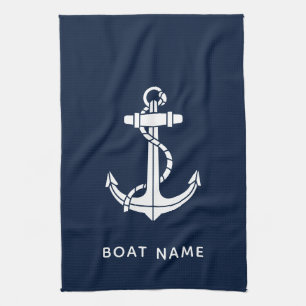 Maritime Navy Blau Anker Boot Name Benutzerdefinie Geschirrtuch