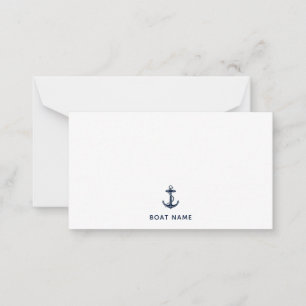 Maritime Navy Blau Anker Boot Name Benutzerdefinie Mitteilungskarte