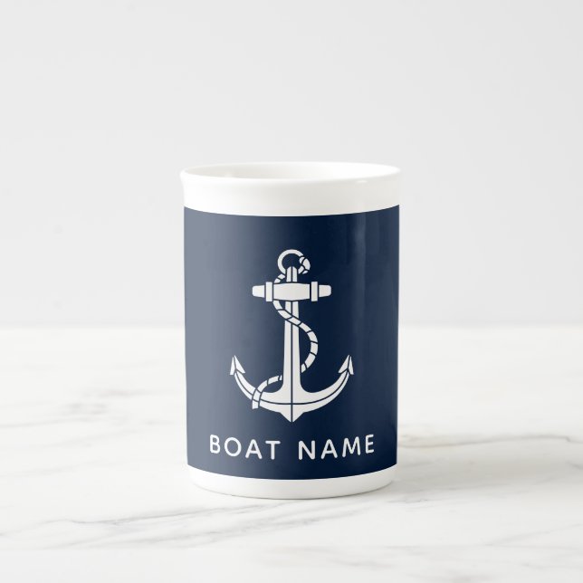 Maritime Navy Blau Anker Boot Name Benutzerdefinie Prozellantasse (Vorderseite)