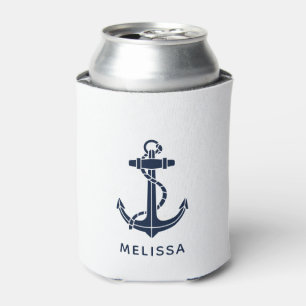 Maritime Navy Blau Anker Boot Name Personalisiert Dosenkühler