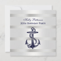 Maritime Navy Blau Anker Silber Wt BG SQ Geburtsta