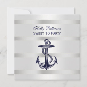 Maritime Navy Blau Anker Silber Wt BG SQ Sweet 16 Einladung