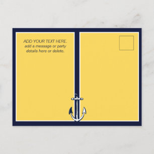 Maritime Navy Blau Gelbe Anker Geburtstagsfeier Postkarte