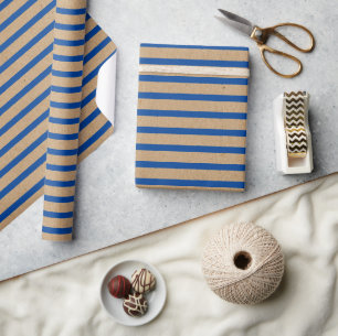 Maritime Navy Blau Linien Faux Rustikal Braun Kraf Geschenkpapier