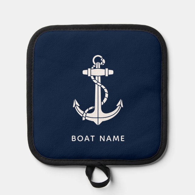 Maritime Navy Blau Name Anker Benutzerdefiniert Topflappen (Vorderseite)