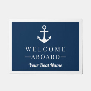 Maritime Navy Blau Willkommen an Bord Bootsname An Fußmatte