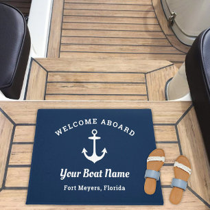 Maritime Navy Blau Willkommen an Bord Bootsname An Fußmatte