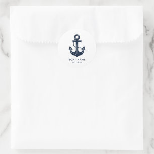 Maritime Navy Blaues Bootsname Anker Runder Aufkleber