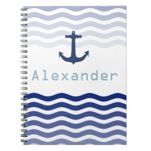 Maritime Navy Wellen und Anker Personalisierter Na Notizblock