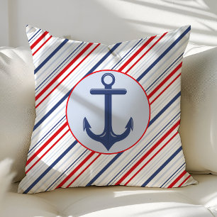 Maritime Navyblau und rote Streifen Anker Kissen