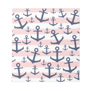 Maritime rosa Streifen dunkelblaues Anker-Muster Notizblock