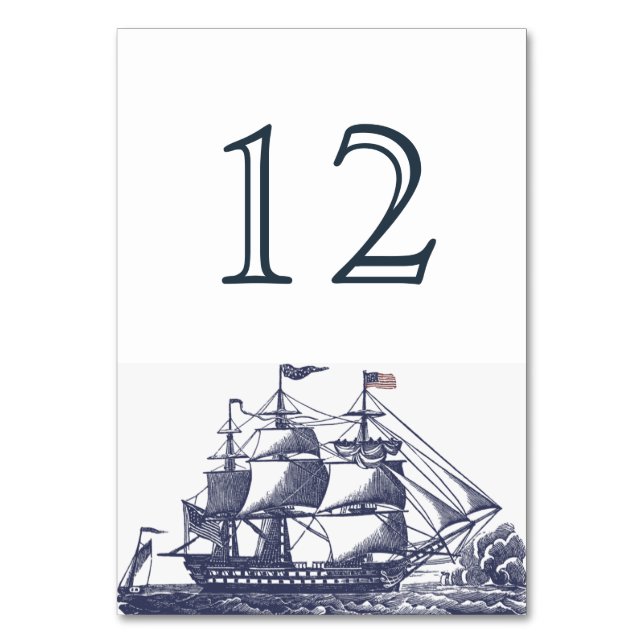 Maritime-Schiff-Hochzeit-Tischnummernkarte Tischnummer (Vorderseite)