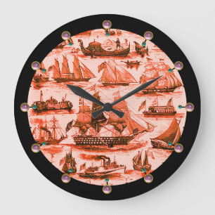 MARITIME, VINTAGE SHIPS, SAILING VESSELS, Red Whit Große Wanduhr