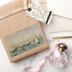 Maritime Vintage, Yacht Squadron im Hafen von Newp Rechteckiger Aufkleber