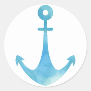 Maritime Wasserfarbe Schiff Anker Blau Türkis Runder Aufkleber