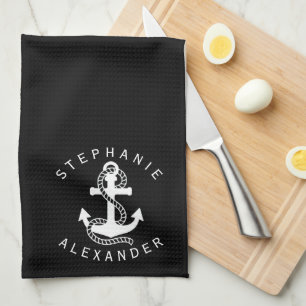 Maritime Weiß Schwarz Anker {wähle deine Farbe} Geschirrtuch