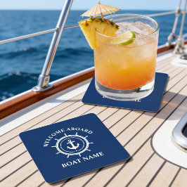 Maritime Willkommen an Bord Bootsname Anker Seil S Rechteckiger Pappuntersetzer