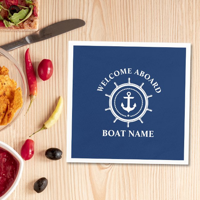 Maritime Willkommen an Bord Bootsname Anker Seil S Serviette (Customize with Your Boat Name.)