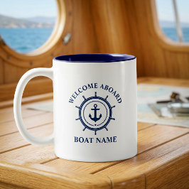 Maritime Willkommen an Bord Bootsname Anker Seil S Zweifarbige Tasse