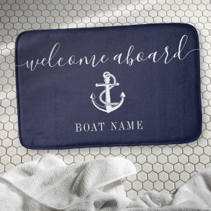 Maritimer Anker Boot Name Marineblau Willkommen an Badematte