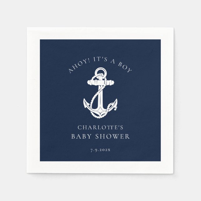 Maritimer Anker Küstenjunge Baby Shower Papier Serviette (Vorderseite)