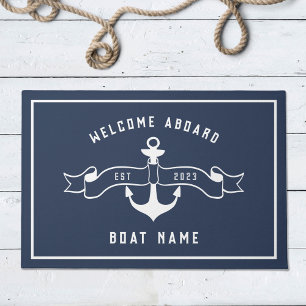 Maritimer Anker Willkommen an Bord Navy Blau und W Fußmatte