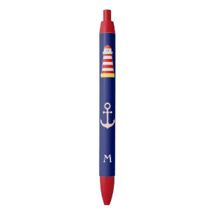Maritimer Leuchtturm & Anker auf blauem Hintergrun Kugelschreiber