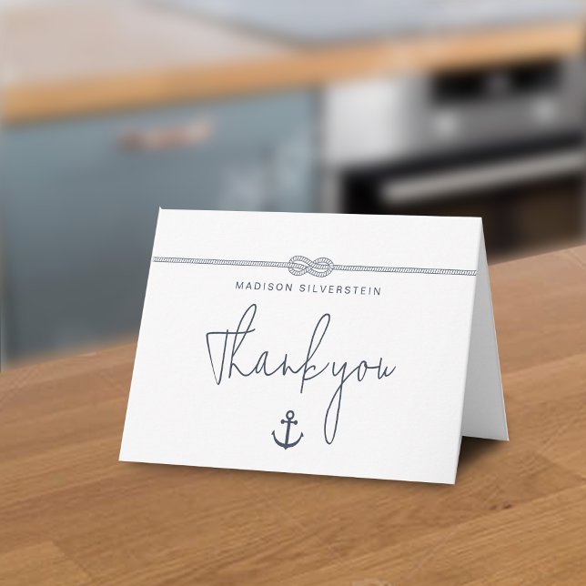 Maritimer Seilanker Name Danke Gefaltet (Nautical Rope Anchor Name Thank You Folded Note Card)