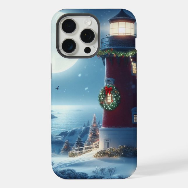 Maritimer Weihnachtsleuchtturm iPhone Hülle (Rückseite)
