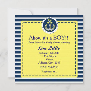 Maritimes Anker Baby Shower Gelb Blau Einladung