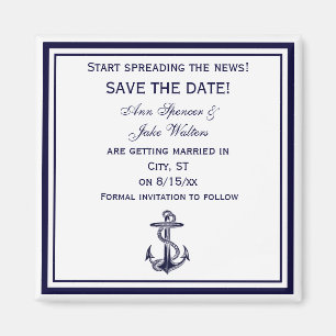 Maritimes Anker Blau Gerahmt 2 Save the Date Magnet