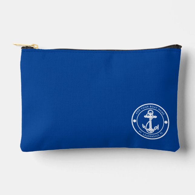 Maritimes Anker Boot Name Modern Maßgeschneidert Zubehörtasche (Vorderseite)